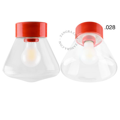 Porcelain ceiling lamp david.c.r with transparent glass shade 028 red Zangra