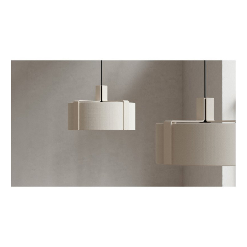 Biała lampa wisząca Okolo 35 z białym tekstylnym abażurem Grupa Products