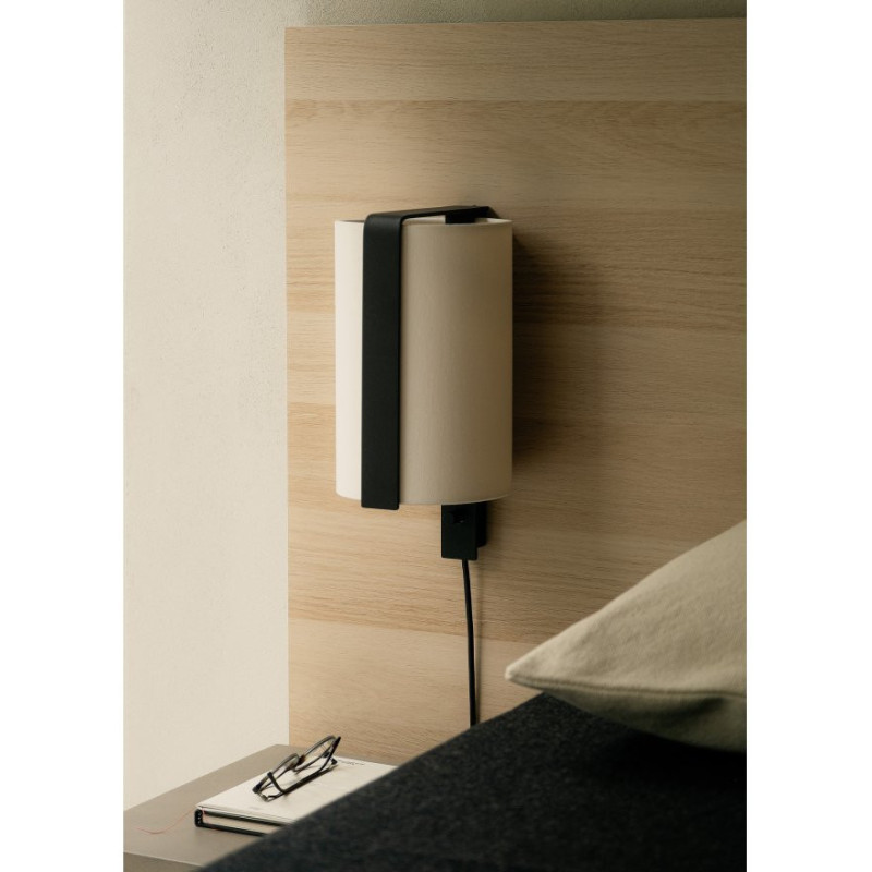 Grupa Okolo Wall Small Black, White Wall Light with White Fabric Shade