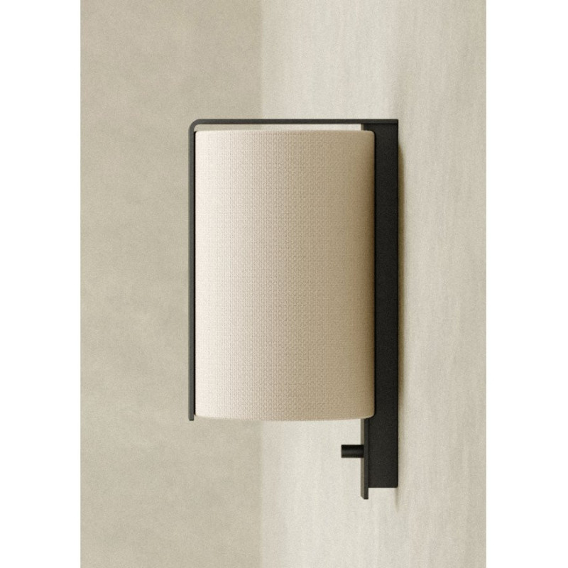 Grupa Okolo Wall Small Black, White Wall Light with White Fabric Shade