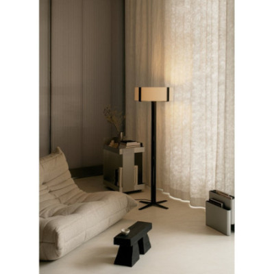 Grupa Okolo Black, White Floor Lamp with White Fabric Shade