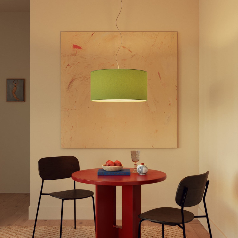 lampa wisząca Cilindro Medium Cinette w kolorze pistacjowo-zielonym z abażurem FPN