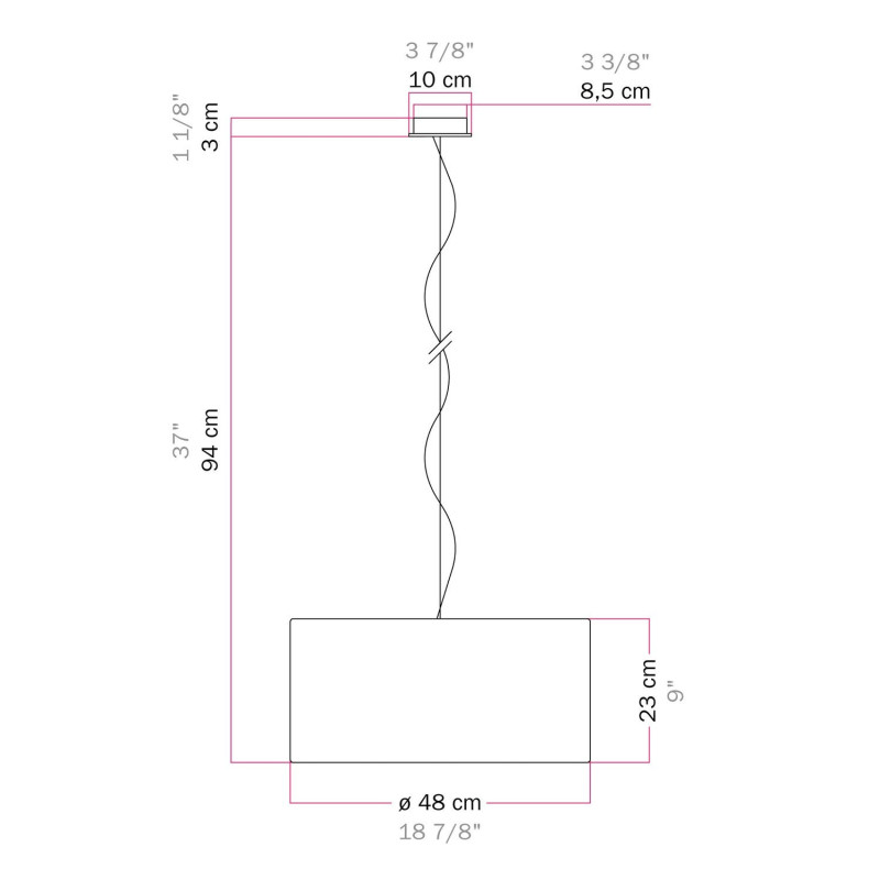 lampa wisząca Cilindro Medium Teletta w kolorze czerwonym z abażurem FPN