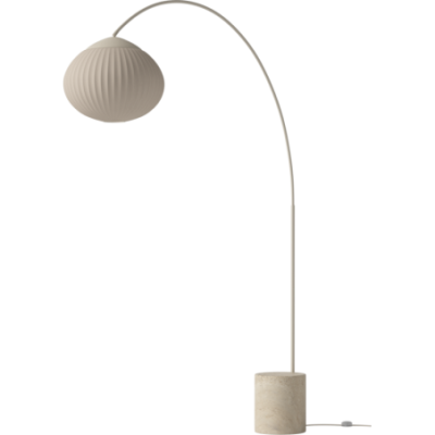 Lampa podłogowa Acorn - kremowa z piaskową tkaniną i podst. z piaskowego trawertynu Bolia