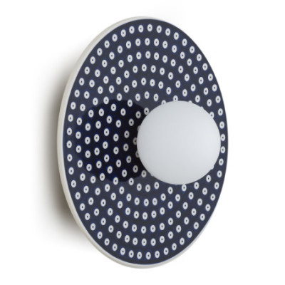 Granatowy ceramiczny kinkiet BOLL z mlecznym kloszem Argon x Bolesławiec