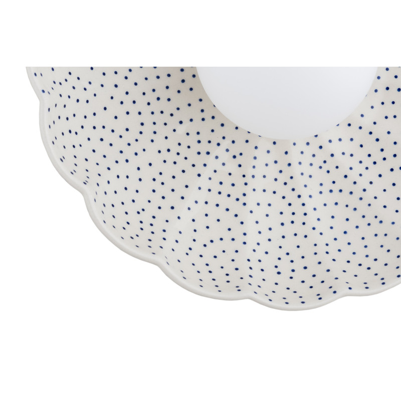 Biały ceramiczny kinkiet BOLL w kształcie muszli z mlecznym kloszem Argon x Bolesławiec