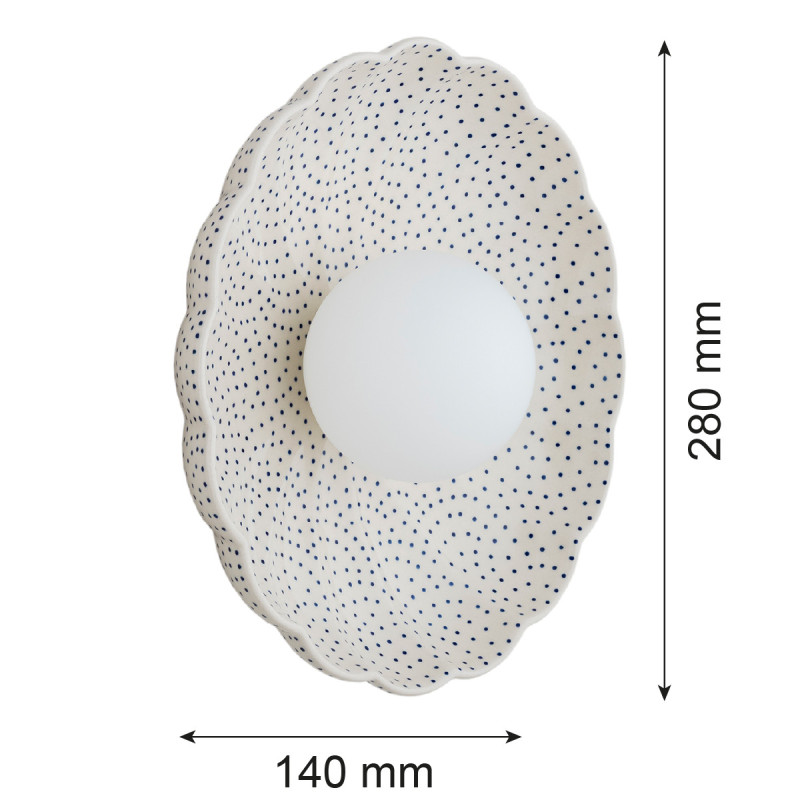Biały ceramiczny kinkiet BOLL w kształcie muszli z mlecznym kloszem Argon x Bolesławiec