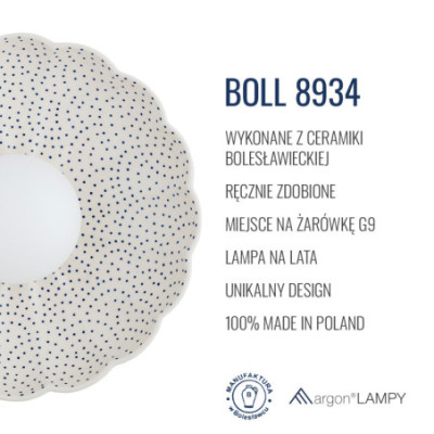 Argon x Bolesławiec BOLL White Shell Ceramic Wall Light with Opal Glass