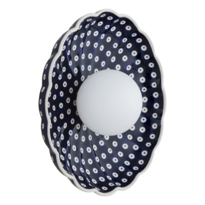 Granatowy ceramiczny kinkiet BOLL w kształcie muszli z mlecznym kloszem Argon x Bolesławiec