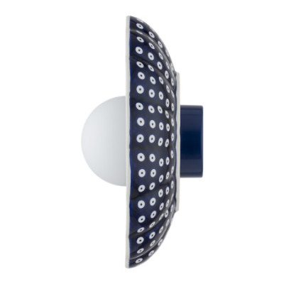 Argon x Bolesławiec BOLL Navy Blue Shell Ceramic Wall Light with Opal Glass
