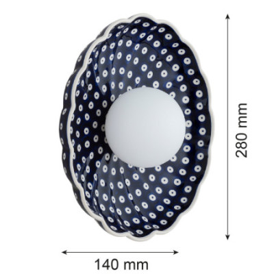 Argon x Bolesławiec BOLL Navy Blue Shell Ceramic Wall Light with Opal Glass