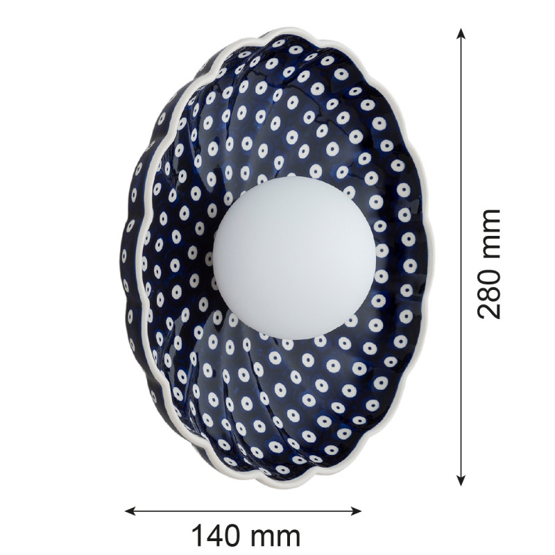 Granatowy ceramiczny kinkiet BOLL w kształcie muszli z mlecznym kloszem Argon x Bolesławiec
