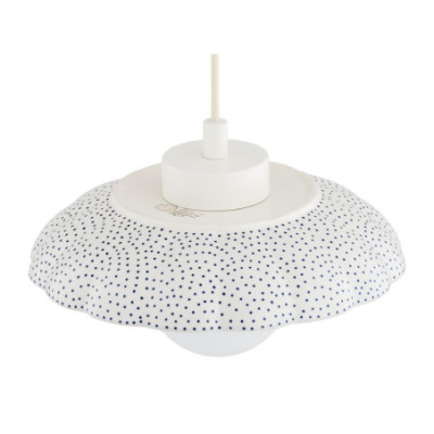 Biała ceramiczna lampa wisząca BOLL w kształcie muszli z mlecznym kloszem Argon x Bolesławiec
