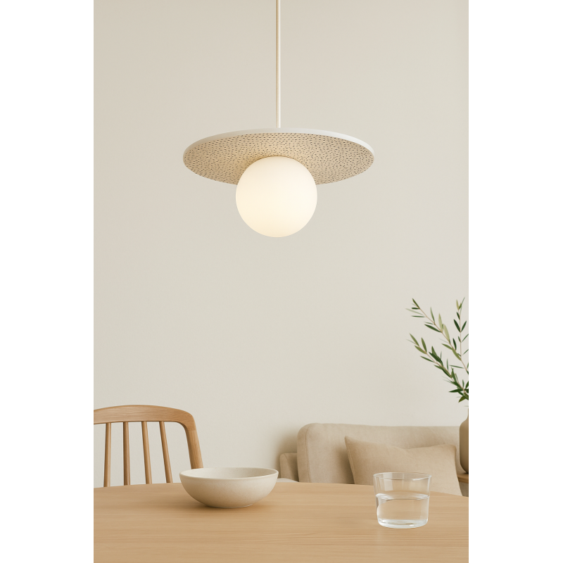 Argon x Bolesławiec BOLL White Flat Ceramic Pendant Light with Opal Glass