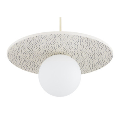 Argon x Bolesławiec BOLL White Flat Ceramic Pendant Light with Opal Glass