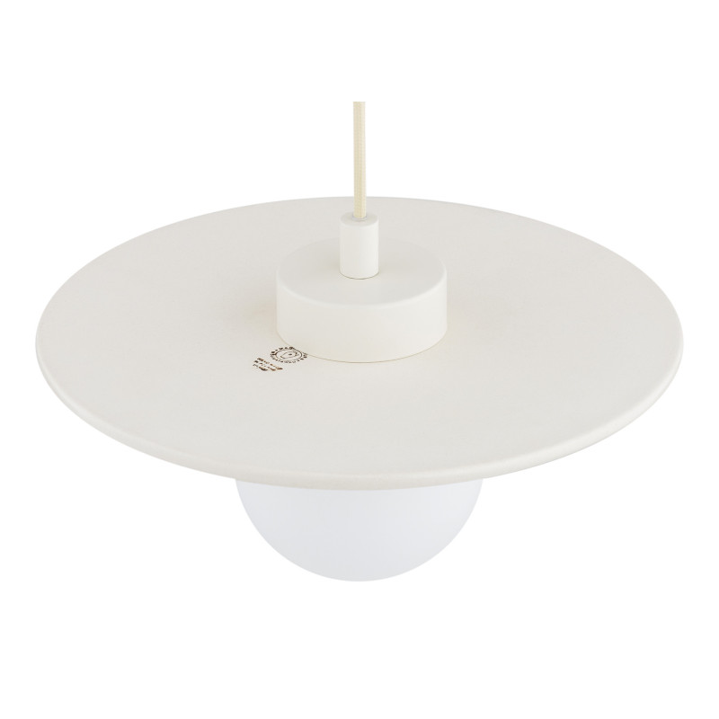 Argon x Bolesławiec BOLL White Flat Ceramic Pendant Light with Opal Glass