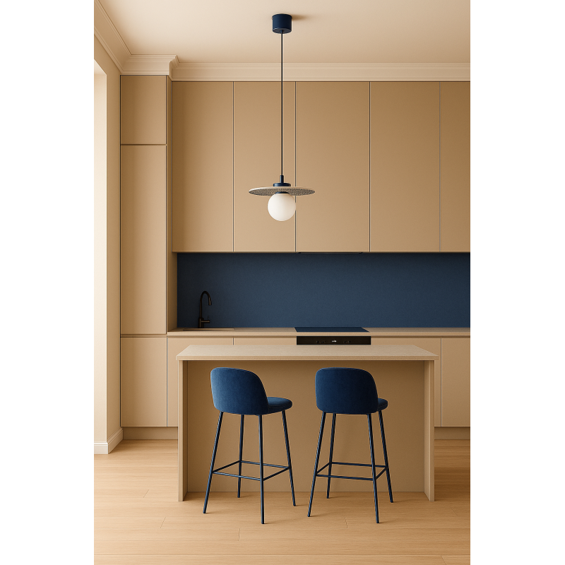 Argon x Bolesławiec BOLL Blue Flat Ceramic Pendant Light with Opal Glass