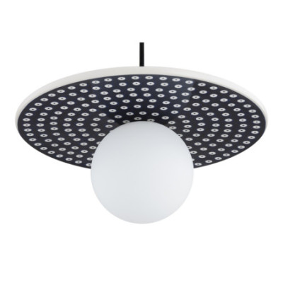 Argon x Bolesławiec BOLL Blue Flat Ceramic Pendant Light with Opal Glass
