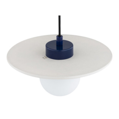 Argon x Bolesławiec BOLL Blue Flat Ceramic Pendant Light with Opal Glass