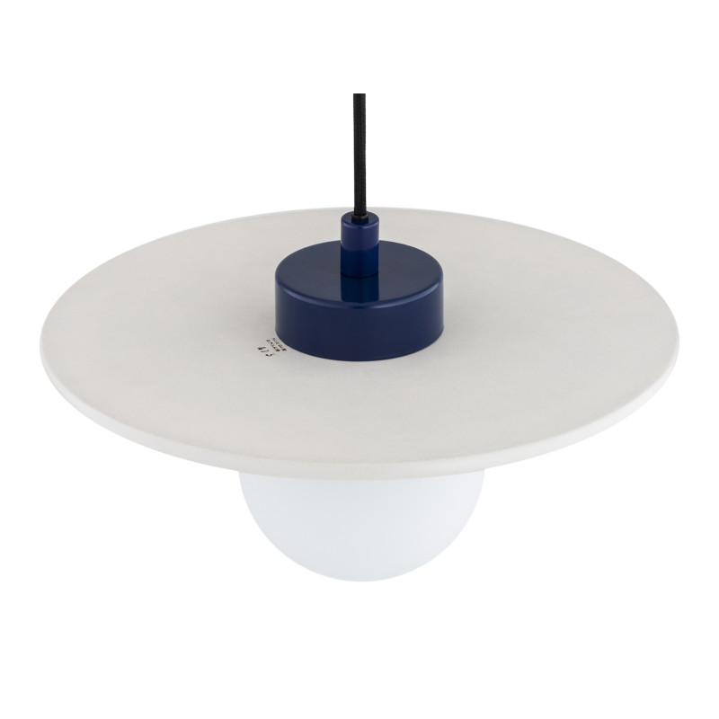Argon x Bolesławiec BOLL Blue Flat Ceramic Pendant Light with Opal Glass