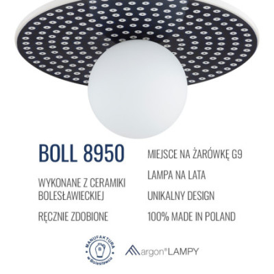 Argon x Bolesławiec BOLL Blue Flat Ceramic Pendant Light with Opal Glass