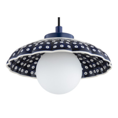 Argon x Bolesławiec BOLL Navy Blue Shell Ceramic Pendant Light with Opal Glass