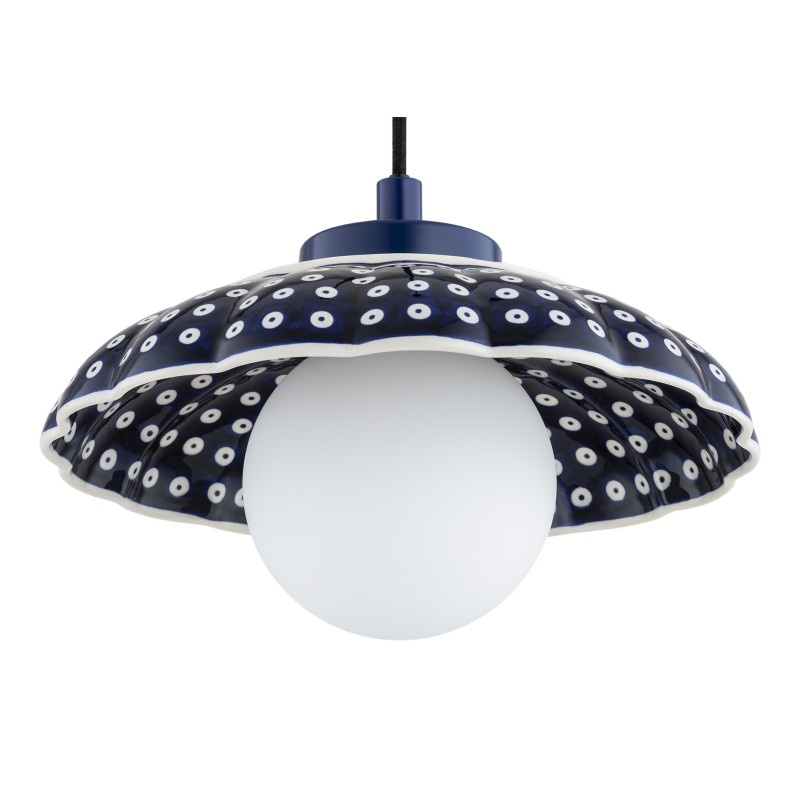Argon x Bolesławiec BOLL Navy Blue Shell Ceramic Pendant Light with Opal Glass