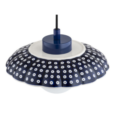 Argon x Bolesławiec BOLL Navy Blue Shell Ceramic Pendant Light with Opal Glass