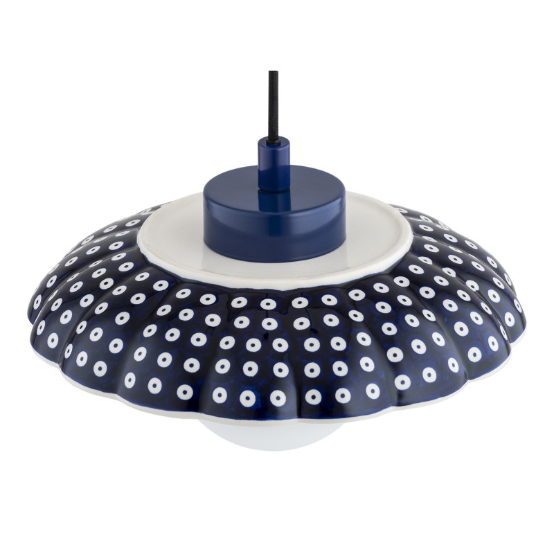 Argon x Bolesławiec BOLL Navy Blue Shell Ceramic Pendant Light with Opal Glass
