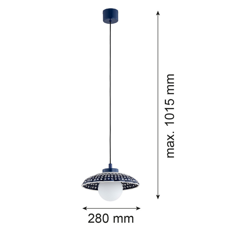 Granatowa ceramiczna lampa wisząca BOLL w kształcie muszli z mlecznym kloszem Argon x Bolesławiec
