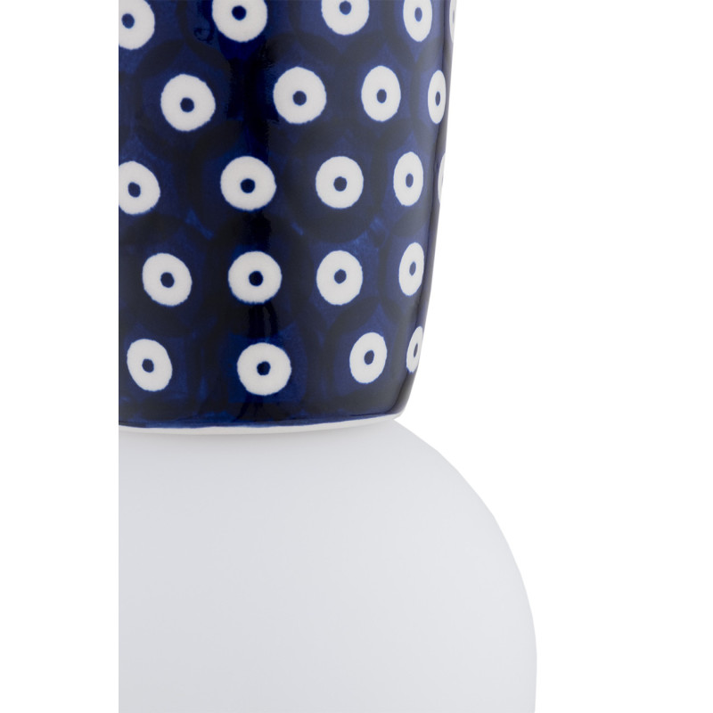 Granatowa ceramiczna lampa wisząca BOLL w stylu prowansalskim z mlecznym kloszem Argon x Bolesławiec