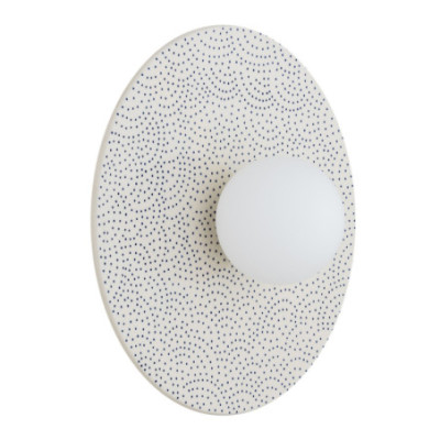Argon x Bolesławiec BOLL White, Navy Blue Ceramic Wall Light with Opal Glass