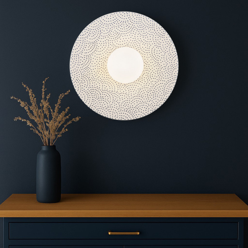 Argon x Bolesławiec BOLL White, Navy Blue Ceramic Wall Light with Opal Glass