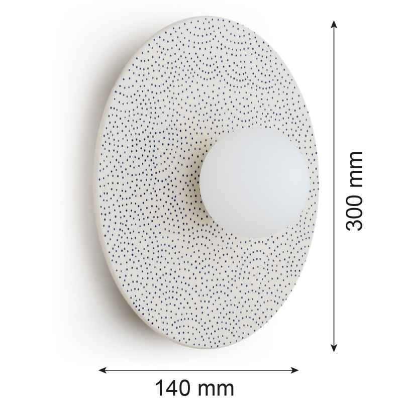 Argon x Bolesławiec BOLL White, Navy Blue Ceramic Wall Light with Opal Glass