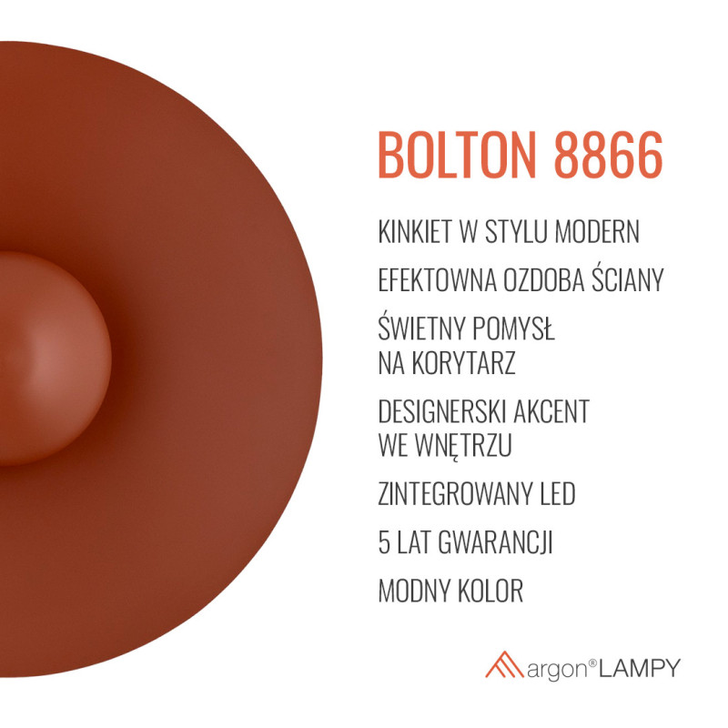 Stalowy kinkiet BOLTON w kolorze terakoty Argon