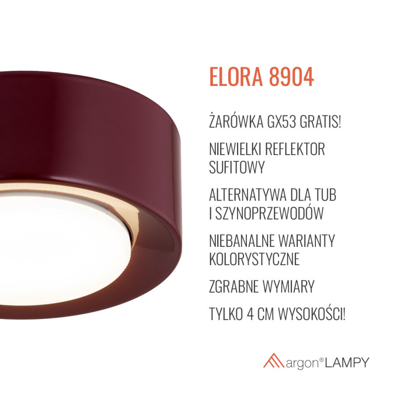 Plafon ELORA w kolorze bordowym Argon