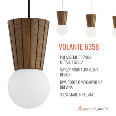 Potrójna lampa sufitowa Volante w stylu ciemnego drewna Argon