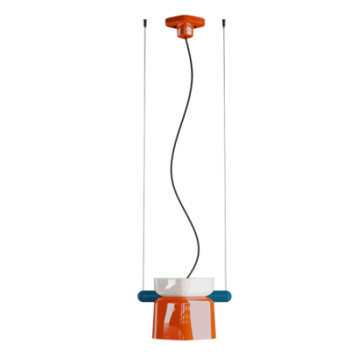 Ceramiczna lampa wisząca YAKITORI Turchese SM.Bianco+ Arancioo Volpe z pomarańczowo-niebiesko-białym kloszem Ferroluce