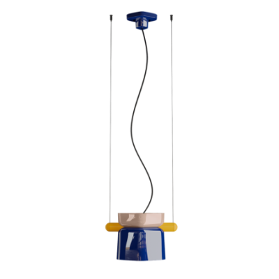 Ceramiczna lampa wisząca YAKITORI Turchese Grigio Sabbia+ Blu Robot z beżowo-niebiesko-żółtym kloszem Ferroluce