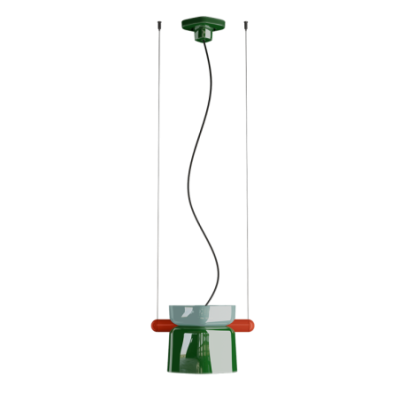 Ceramiczna lampa wisząca YAKITORI Turchese Azzurro+ Verde Bali z turkusowo-zielono-czerwonym kloszem Ferroluce