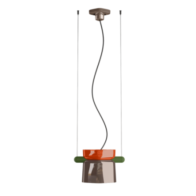 Ceramiczna lampa wisząca YAKITORI Arancio Volpe+ Moka z brązowo-zielono-czerwonym kloszem Ferroluce