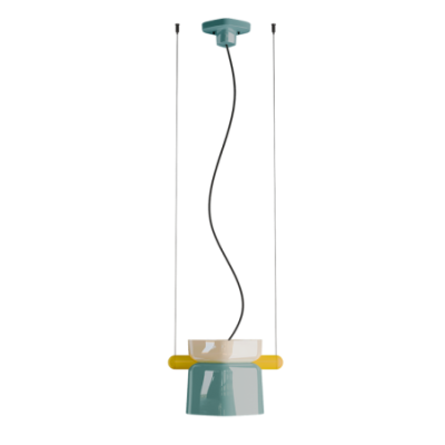 Ceramiczna lampa wisząca YAKITORI Crema+ Azzurro z turkusowo-beżowo-żółtym kloszem Ferroluce