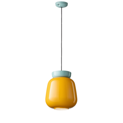 Szklana lampa wisząca Corcovado z turkusowo- żółtym kloszem Ferroluce