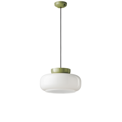 Szklana lampa wisząca Marcan? Verde Salvia+Bianco Latte z biało- zielonym kloszem Ferroluce