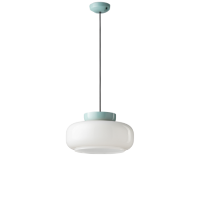 Szklana lampa wisząca Marcan? Azzurro+Bianco Latte z biało- turkusowym kloszem Ferroluce