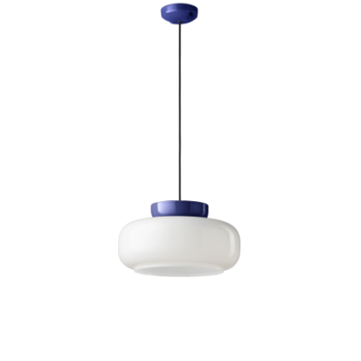 Szklana lampa wisząca Marcan? Blu Robot+Bianco Latte z biało- niebieskim kloszem Ferroluce