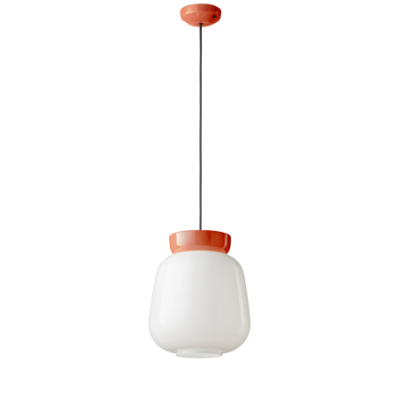 Ceramiczna lampa wisząca Corcovado Arancio Poke+ BInaco Latte z biało- pomarańczowym kloszem Ferroluce