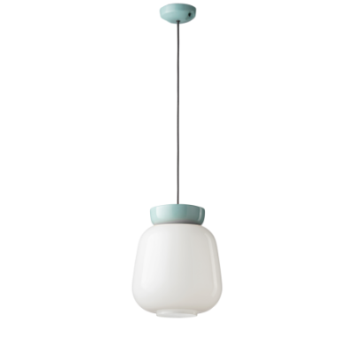 Ceramiczna lampa wisząca Corcovado Azzurro+ BInaco Latte z biało- turkusowym kloszem Ferroluce