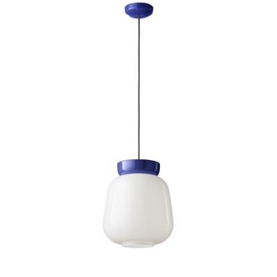 Ceramiczna lampa wisząca Corcovado Blu Robot+ BInaco Latte z biało- niebieskim kloszem Ferroluce