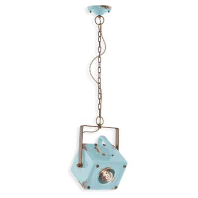 Ceramiczna lampa wisząca Industrial Vintage Azzurro z turkusowym kloszem  Ferroluce